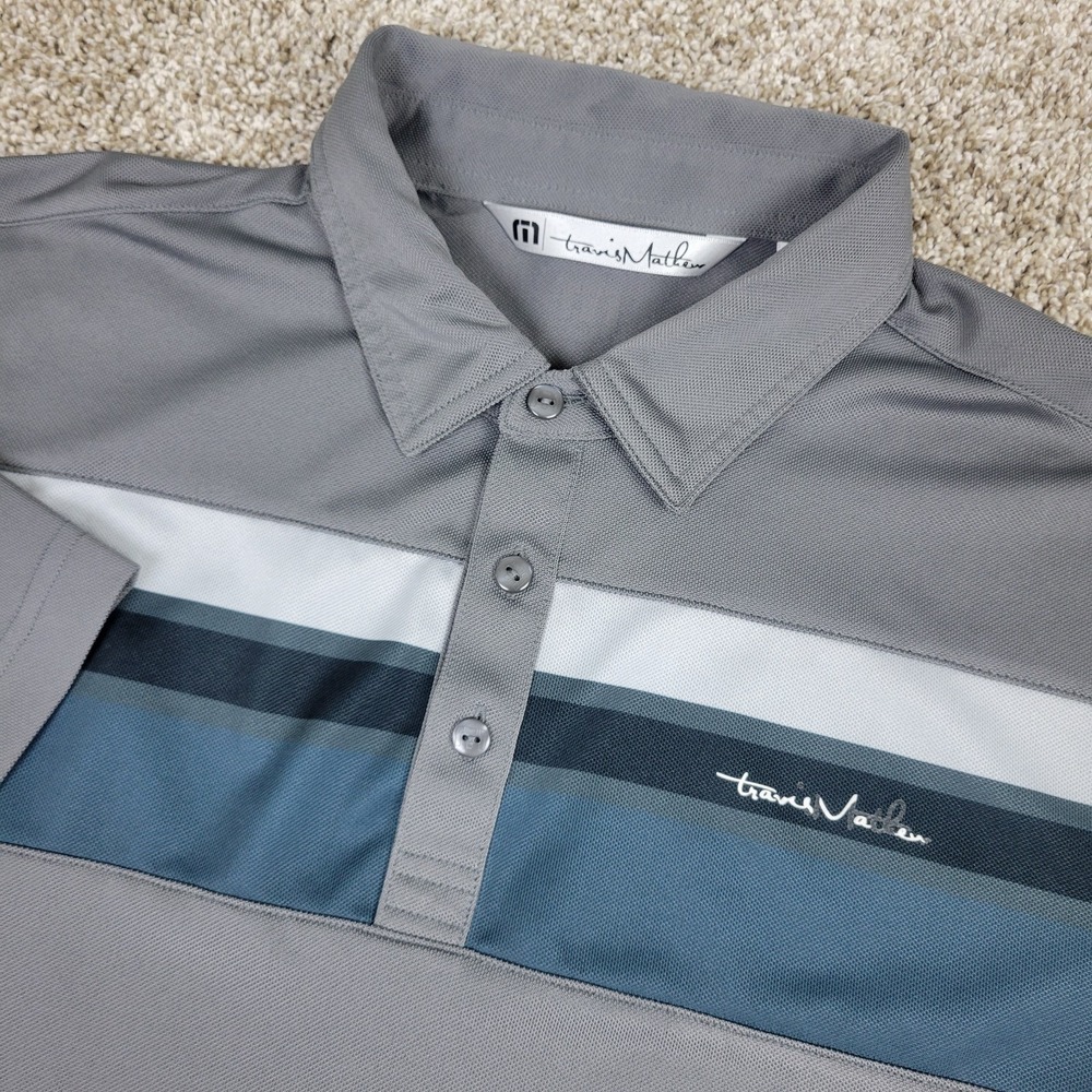 Travis Mathew Mens Medium Gray Chest Stripe Performance Stretch Golf Polo SS
